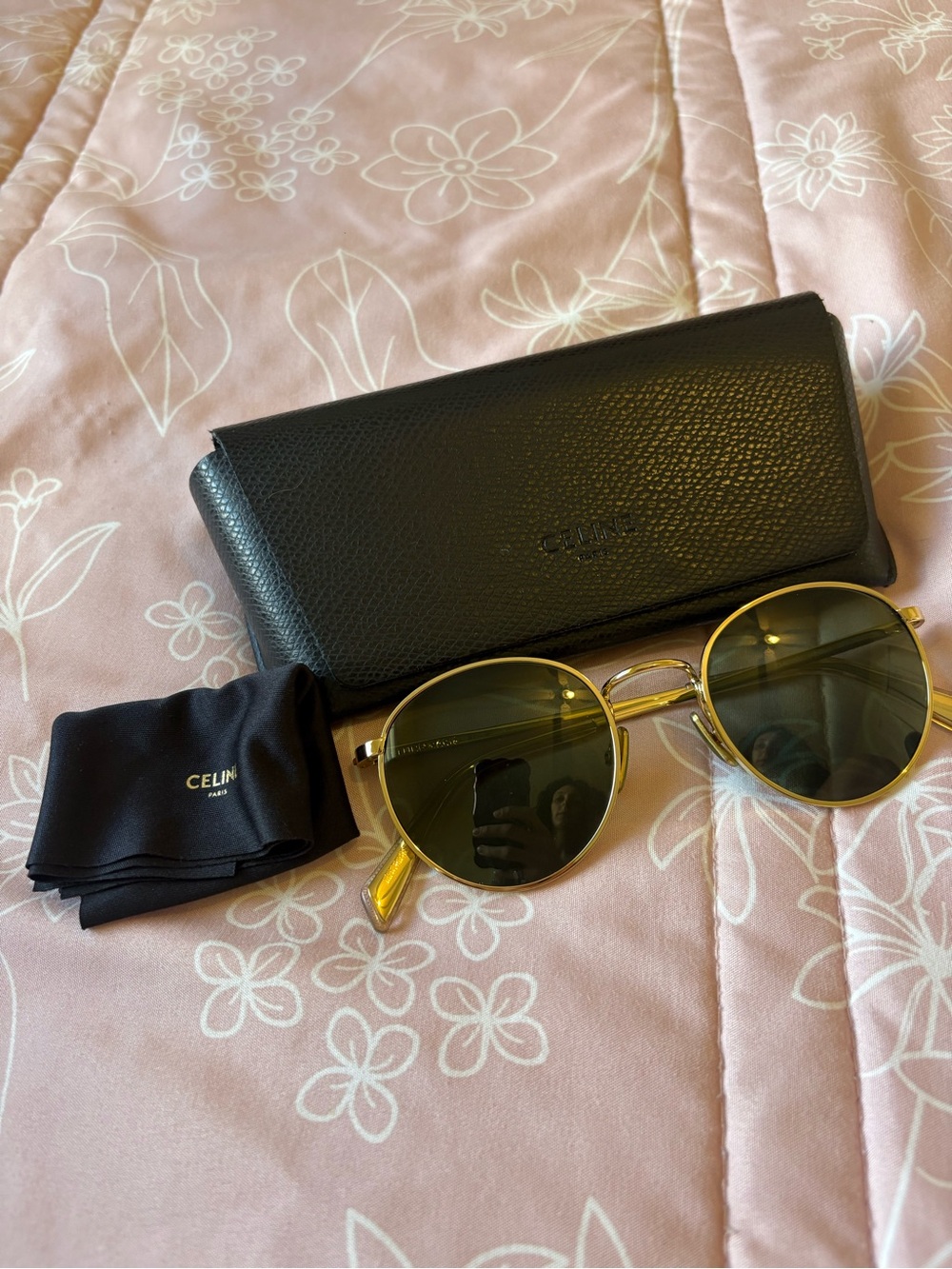 Celine Round Metal Sunglasses in Gold with Smoke Lenses - Unisex - Picture 3 of 10